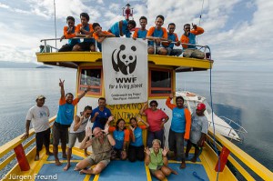 The Freunds with WWF Indonesia Cenderawasih Bay staff on Gurano Bintang educational boat